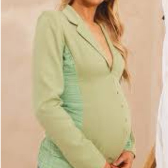 Pretty Little Things Women's 8 Maternity Sage Green Ruched Side Blazer Spring - Picture 16 of 16